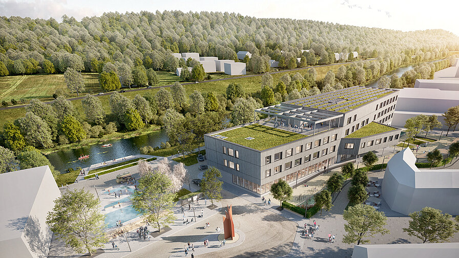 Der Neubau des Schulkomplexes Echternach zeichnet sich durch eine besondere Ästhetik und ökologische Bauweise aus.