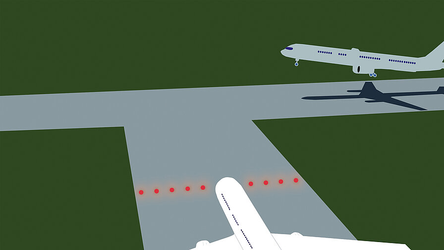 Die Red Stop Bars oder Rollhaltebalken sind unabdingbar für die Flugsicherheit.